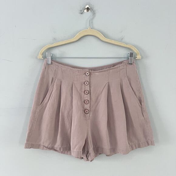 Ulla Johnson Button Front High Rise Purple Pleated Linen Blend Swing Shorts - Picture 1 of 4